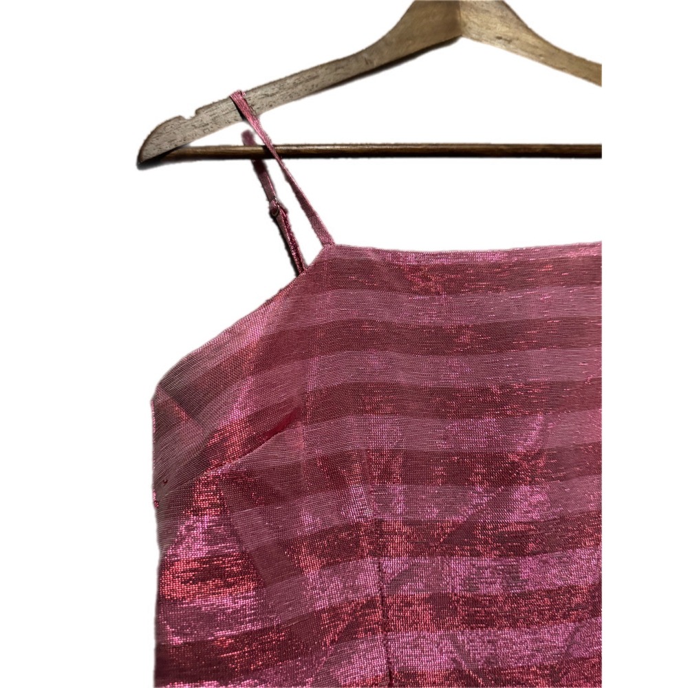 Corey Lynn Calter Mini Dress Womens Medium Pink Metallic Stripe Bubble Hem - Picture 3 of 8